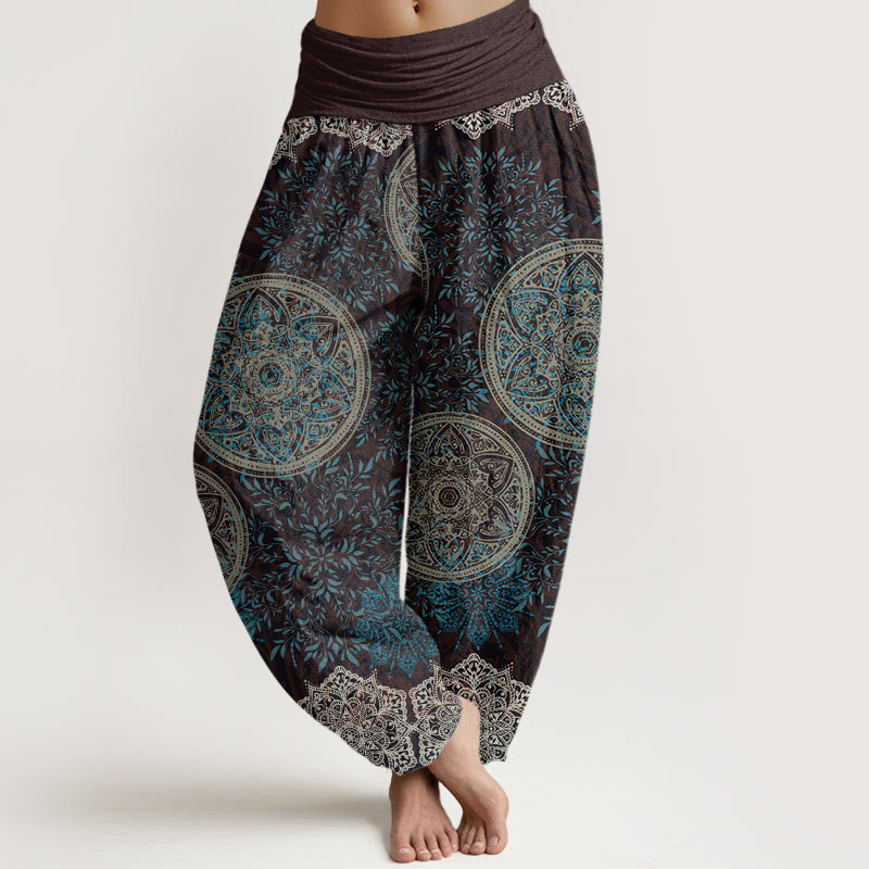 Mandala Pattern Leaves Women's Elastic Waist Harem Pants