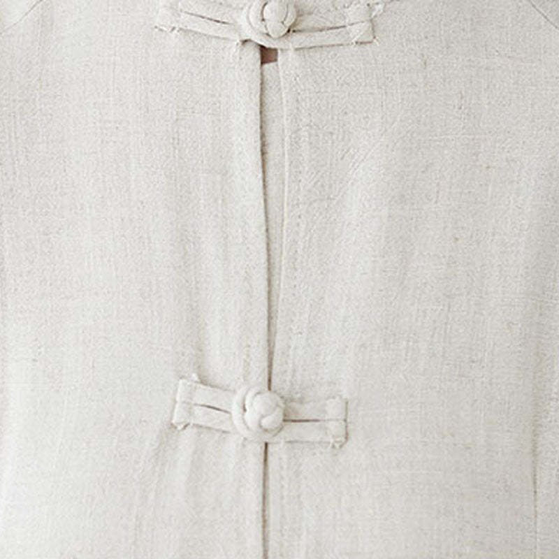 2Pcs Chinese Frog Button Design Zen Tai Chi Meditation Clothing Cotton Linen Top Pants Women's Set