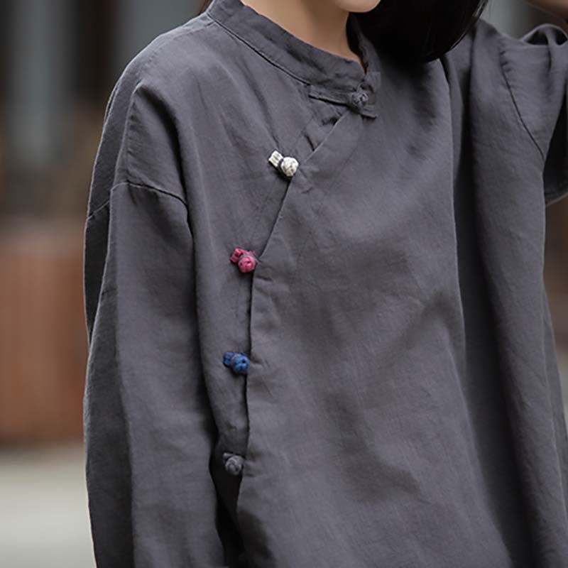 Ramie Linen Blouse Women Shirt Top Chinese Hanfu Style Clothing