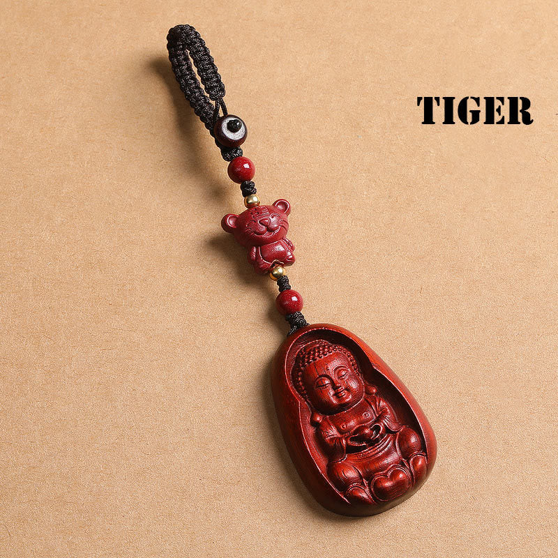 Small Leaf Red Sandalwood mystic zen Cinnabar Chinese Zodiac Amulet Protection Key Chain