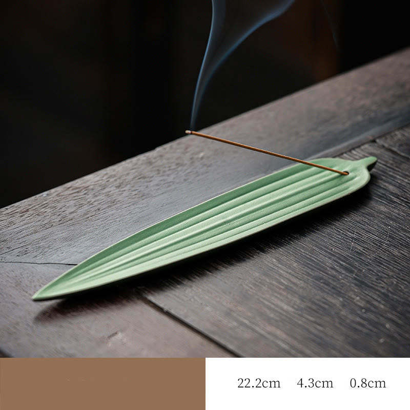 Green Bamboo Leaf Healing Ceramic Incense Burner Decoration