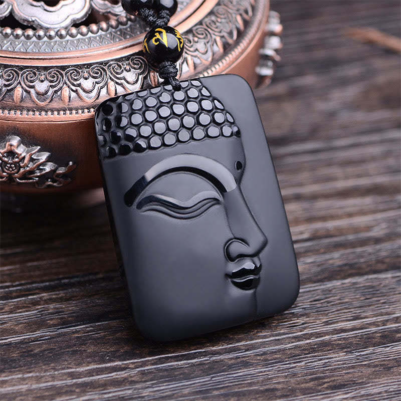 Natural Black Obsidian mystic zen Prayer Purification Luck Pendant Necklace
