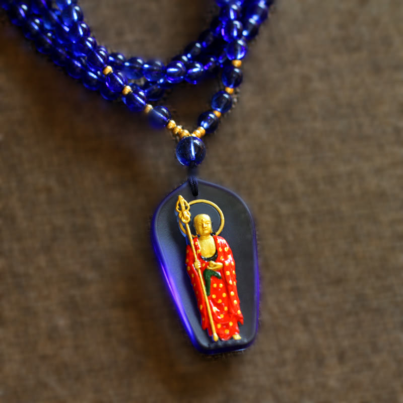 Ksitigarbha mystic zen Liuli Crystal Compassion Amulet Necklace Pendant