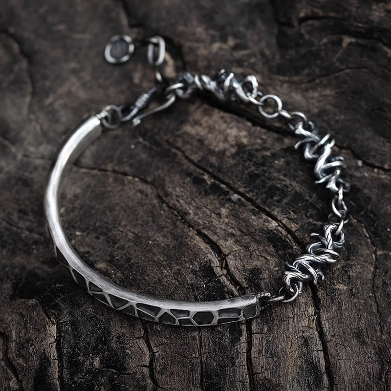 Sterling Silver Hammer Pattern Thorns Protection Half Bracelet