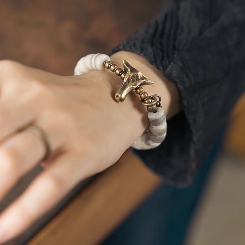 White Yak Bone Copper Yak Head Cone Pendant Balance Bracelet