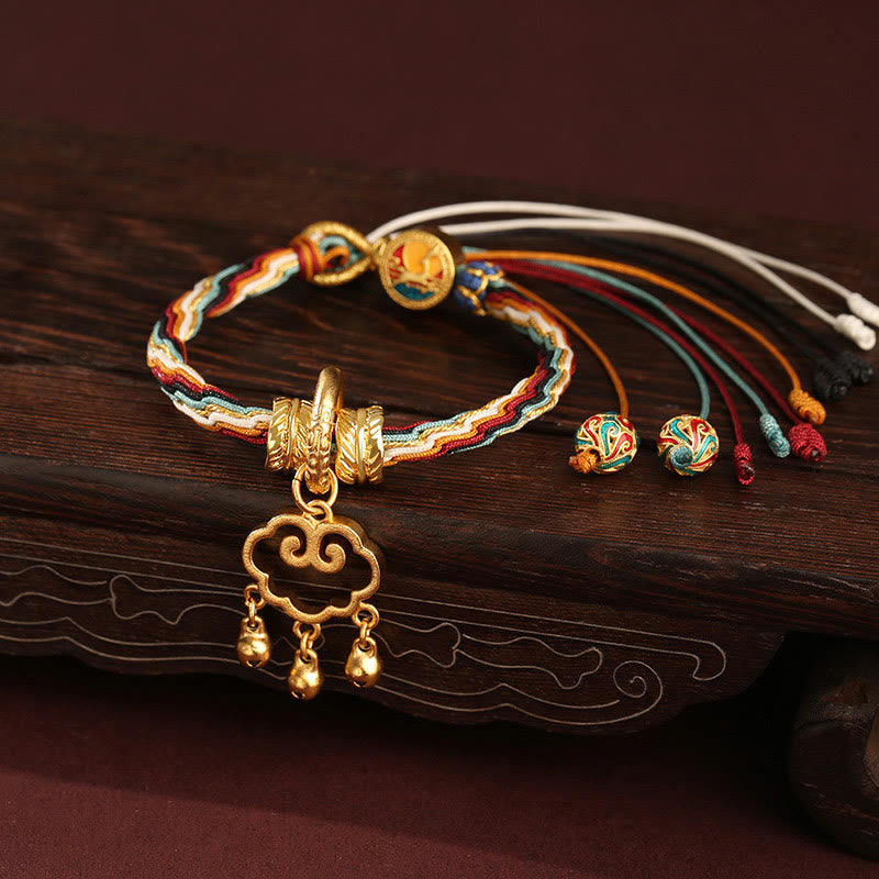 Handmade Dunhuang Color Deer Auspicious Cloud Peace Lock Bell Healing Reincarnation Knot Bracelet