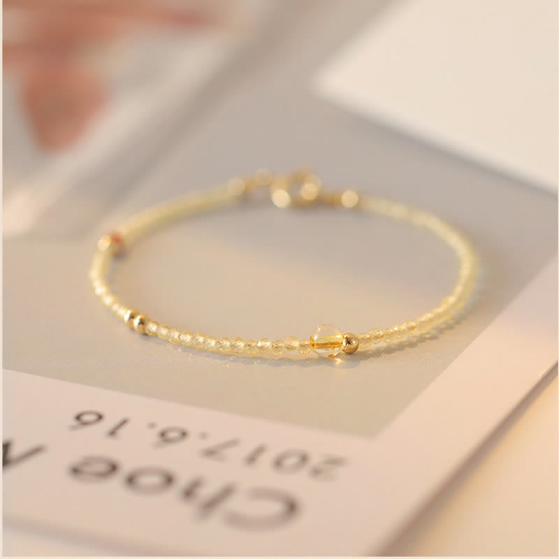 2mm Ultra-thin Citrine 14K Gold Plated Copper Beads Protection Bracelet