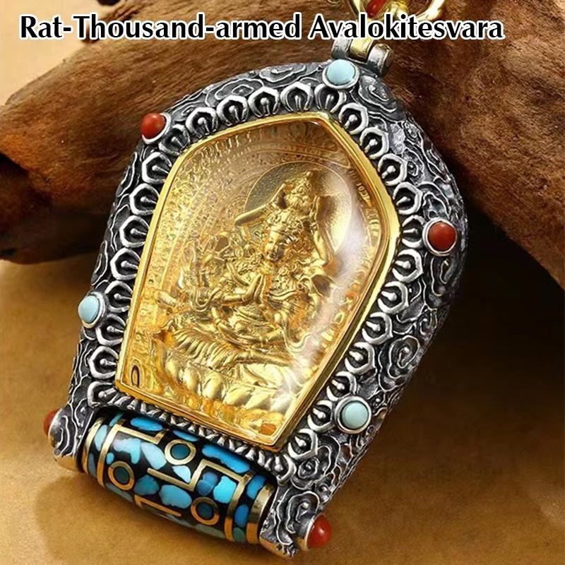 Tibet Chinese Zodiac Natal mystic zen Thangka Prosperity Rotatable Dzi Bead Necklace Pendant