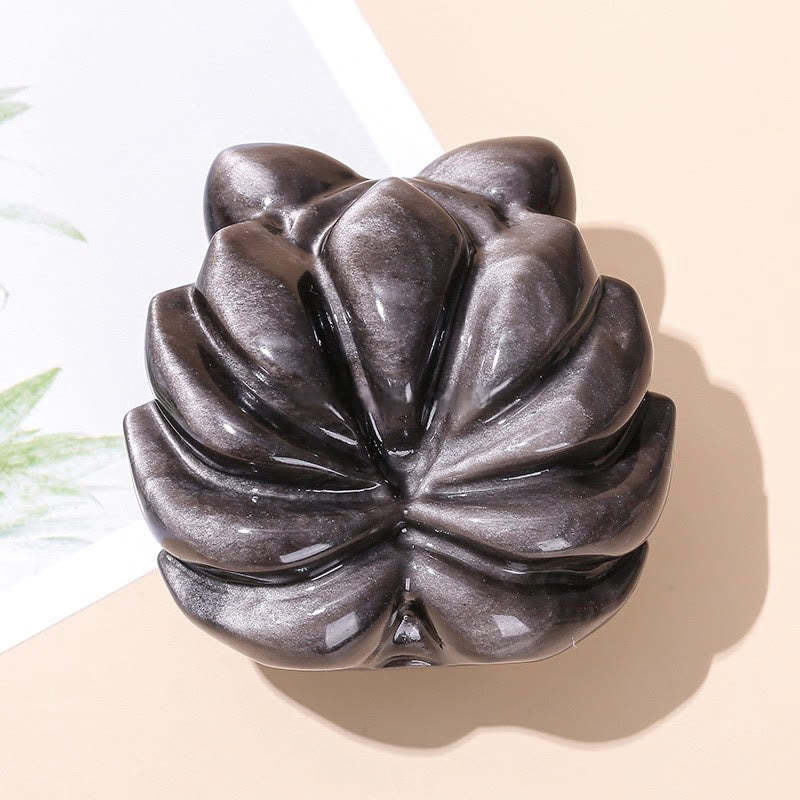 Natural Silver Sheen Obsidian Nine-Tailed Fox Protection Home Decoration
