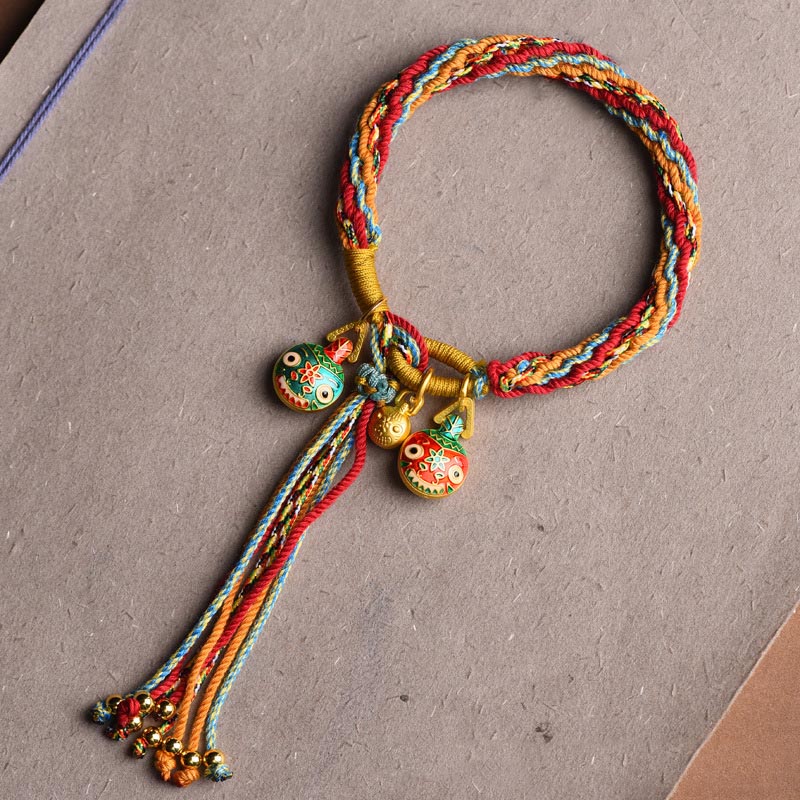 Gold Swallowing Beast Family Luck Reincarnation Knot Braid Colorful String Bracelet