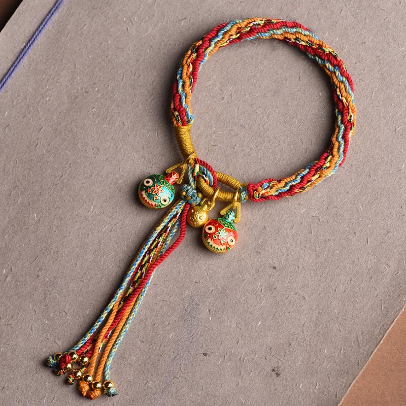 Gold Swallowing Beast Family Luck Reincarnation Knot Braid Colorful String Bracelet