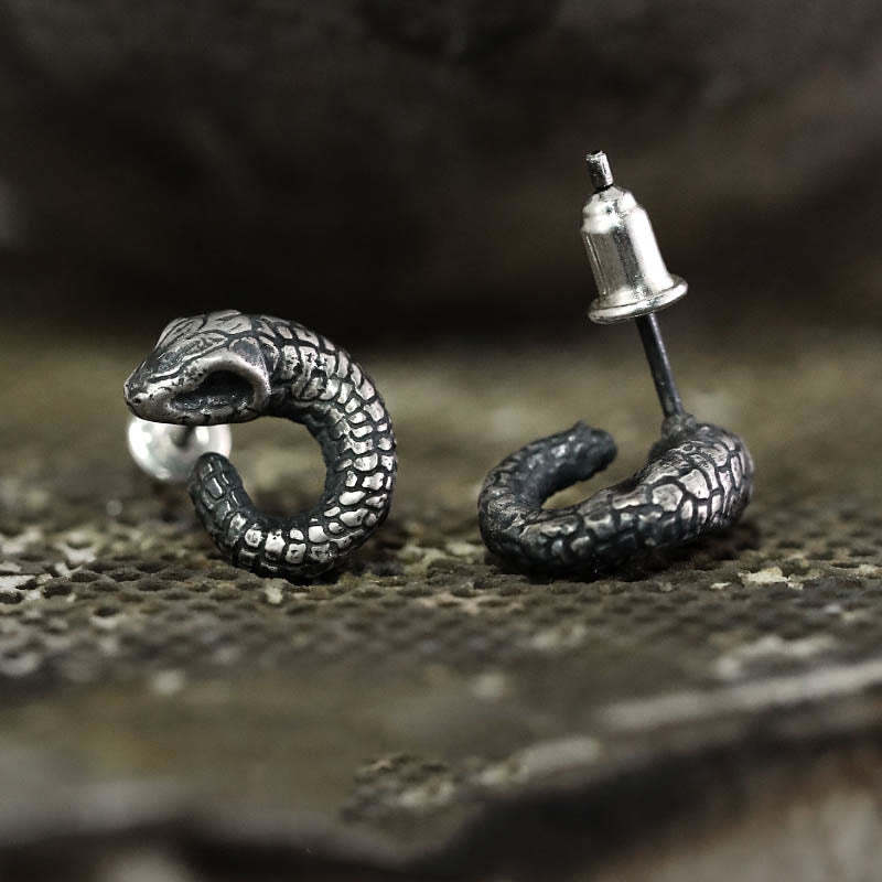 999 Sterling Silver Snake Texture Year Of The Snake Protection Balance Earrings