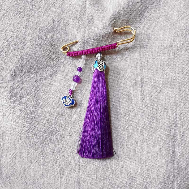 Vintage Chalcedony Beads Tassels Positive Brooch