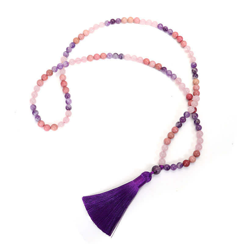 108 Mala Beads Amethyst Rose Quartz Spiritual Healing Tassel Bracelet