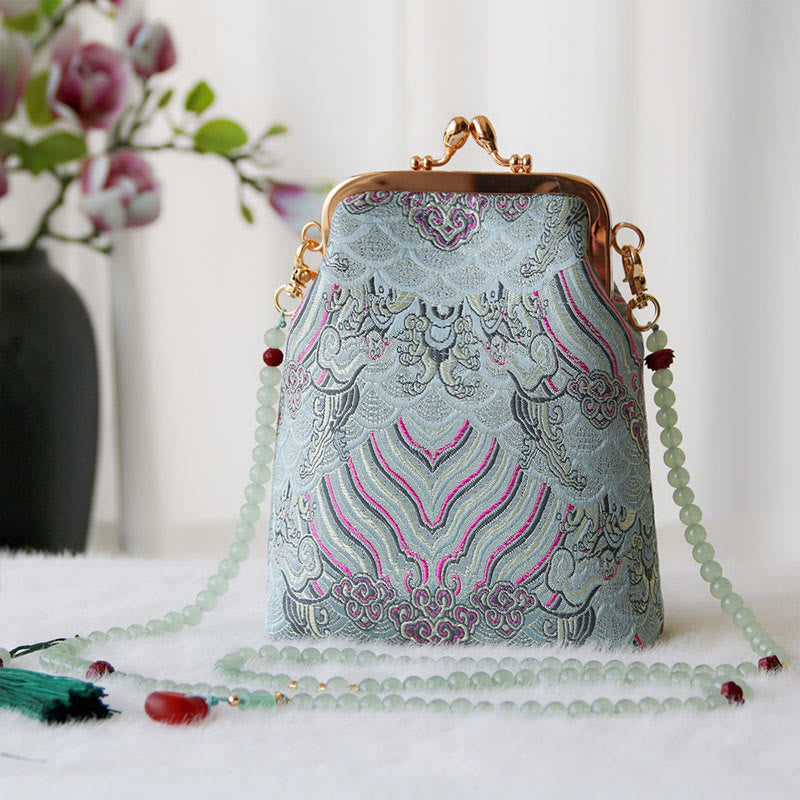 Retro Chinese Embroidery Pearl Chain Crossbody Bag Shoudler Bag