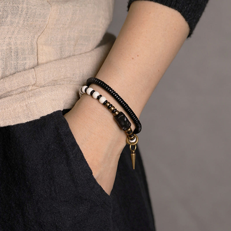Yak Bone Ebony Wood Copper Strength Couple Bracelet