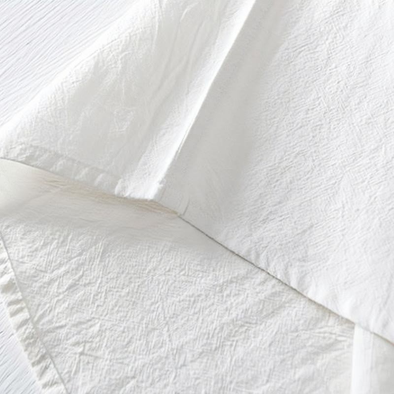 Frog-button Mandarin Collar Embroidery Cotton Linen Short Sleeve Men's Shirt