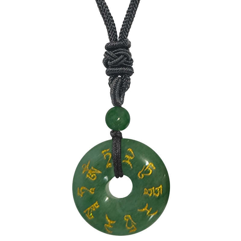 Green Tara Mantra Natural Various Crystal Black Obsidian Fulfilment Necklace Pendant