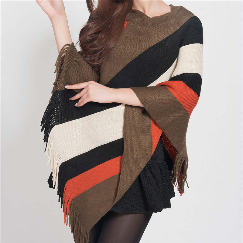 Tibetan Colorful Striped Design Shawl Tassels Pullover Winter Cozy Travel Scarf Wrap