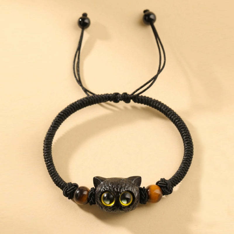 Cute Ebony Wood Cat Head Pattern Peace Bracelet