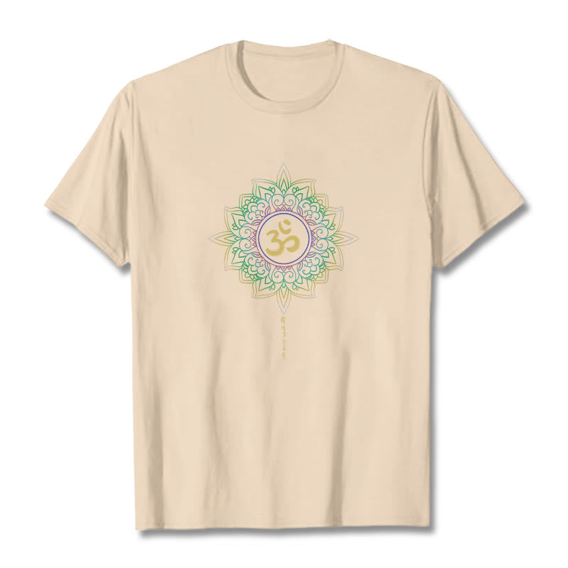 OM Yellow Green Gradient Lotus Cotton Tee T-shirt