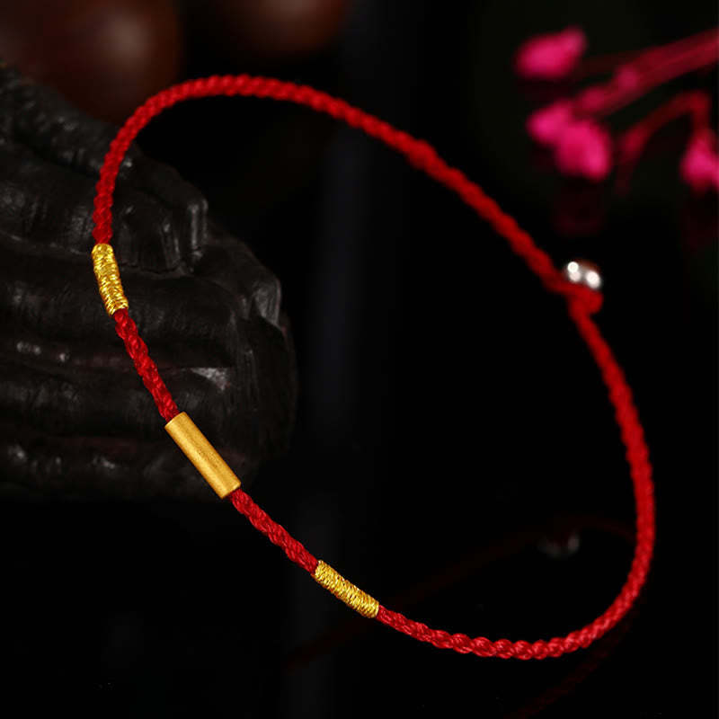 999 Gold Bead Handmade Four Thread Wishful Knots Braided Protection Bracelet
