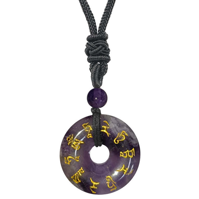 Green Tara Mantra Natural Various Crystal Black Obsidian Fulfilment Necklace Pendant