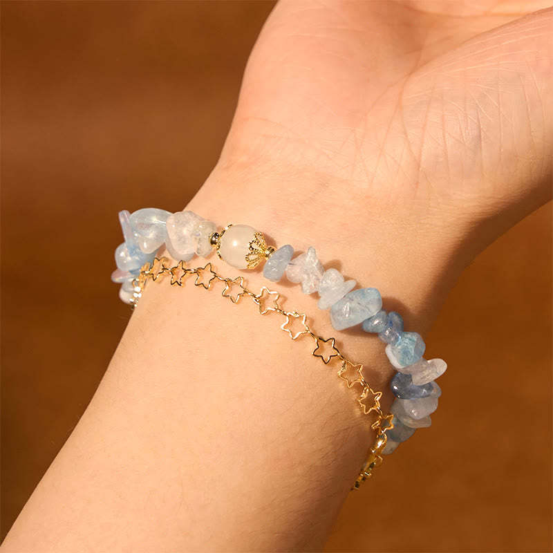 Aquamarine Gravel Design Star Healing Magnetic Buckle Bracelet