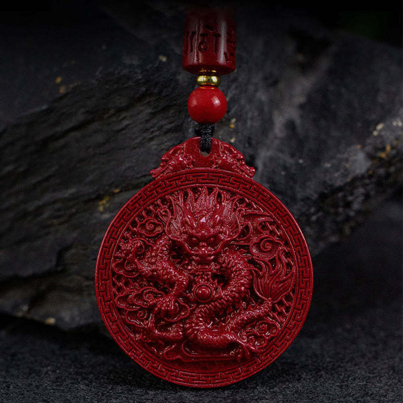 Year of the Dragon Natural Cinnabar Dragon Protection Necklace Pendant