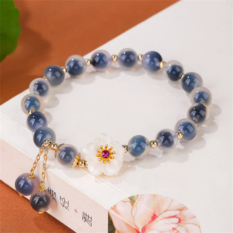 Natural Blue Candy Agate Cherry Blossom Healing Strength Bracelet