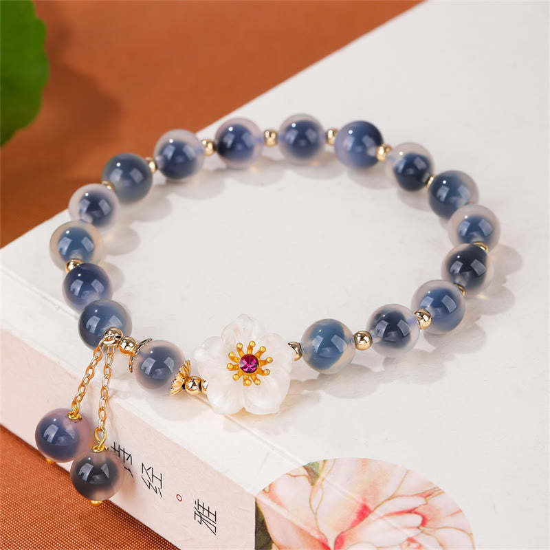 Natural Blue Candy Agate Cherry Blossom Healing Strength Bracelet