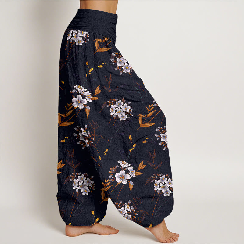Casual Flowers Pattern Women's Elastic Waist Harem Pants