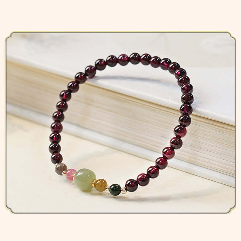 Natural Garnet Hetian Jade Tourmaline Bead Passion Bracelet
