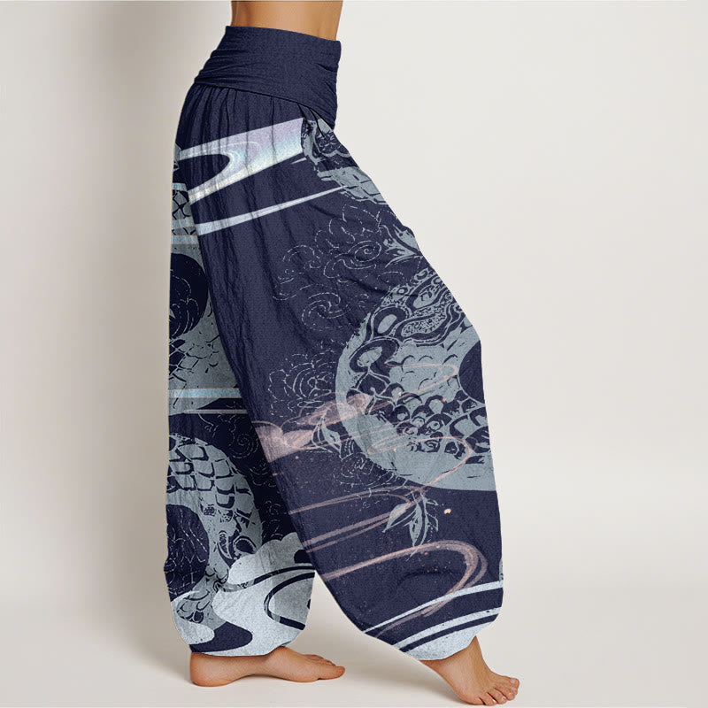 Auspicious Clouds With Snake Pattern Women's Elastic Waist Harem Pants