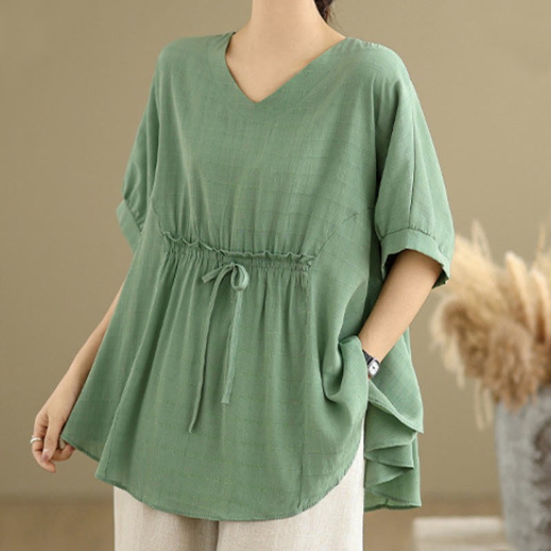 Casual Solid Color Half Sleeve Half Button Women's T-Shirt
