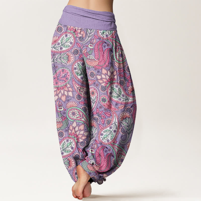 Cashew Flower Peacock Sunflower Design Women's Elastic Waist Harem Pants