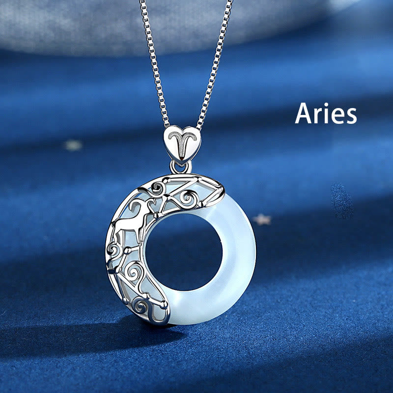 925 Sterling Silver 12 Constellations of the Zodiac Cat's Eye Love Support Necklace Pendant