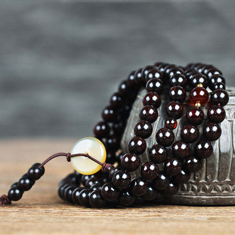 108 Mala Beads 4.8 Stars With Gold Star Indian Small Leaf Red Sandalwood Amber Turquoise Chinese Knotting Blessing Bracelet