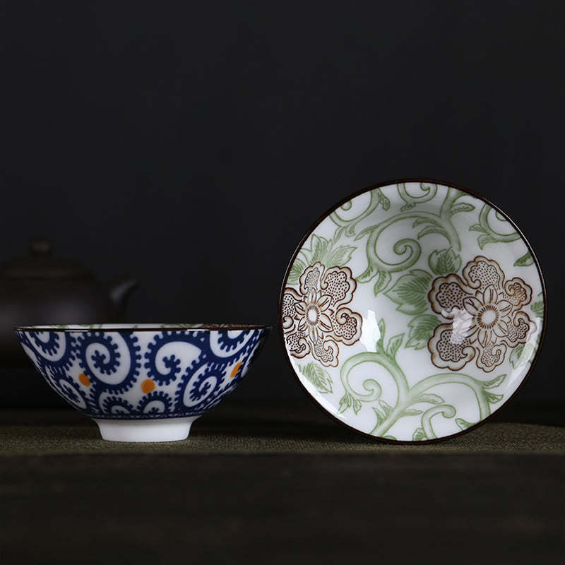 Flowers Fu Character Mountains Lotus Cherry Blossoms Ceramic Teacup Kung Fu Tea Cup