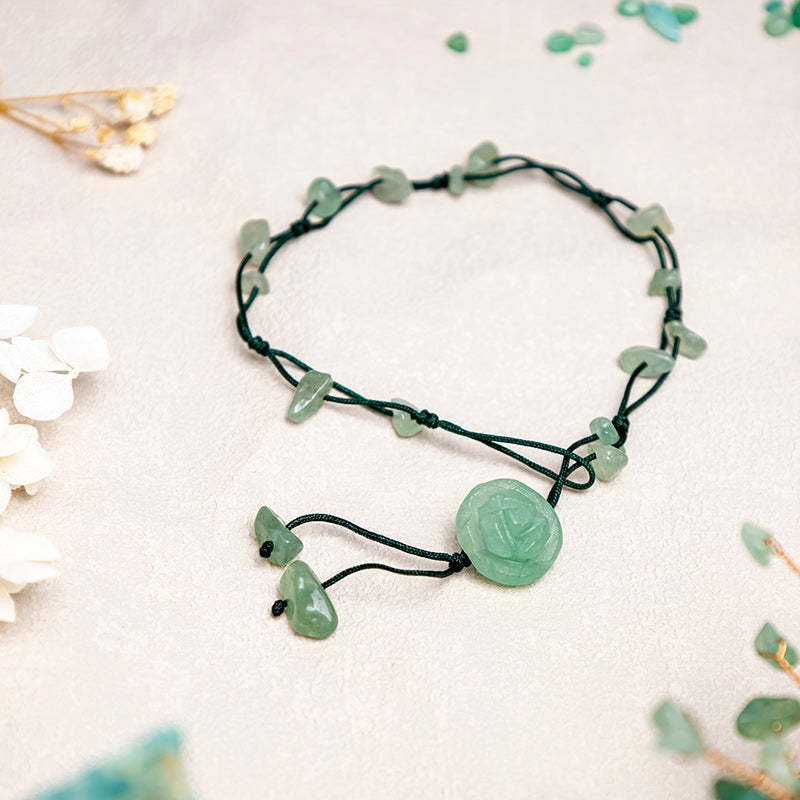 Amethyst Pink Crystal Green Aventurine Rose Inner Peace Healing Anklet