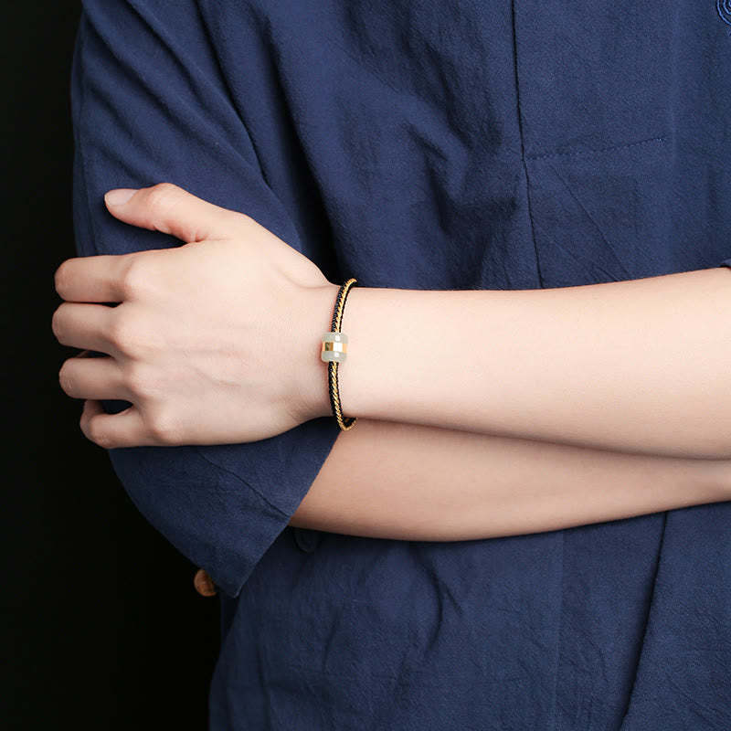 999 Gold Hetian White Jade Om Mani Padme Hum Fu Character Luck Braided Bracelet