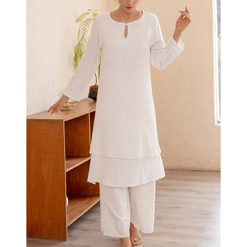 2Pcs Simple Design Tai Chi Meditation Yoga Clothing Top Pants Women's Set