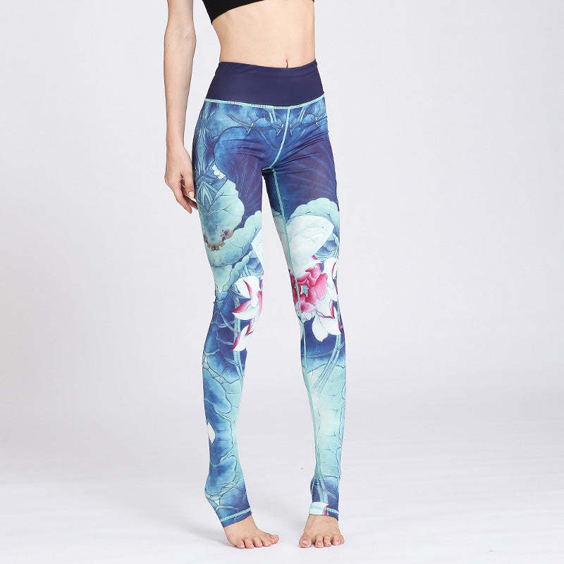 Lotus Flower Print Design Pants Sports Fitness Yoga Leggings Women's Yoga Pants