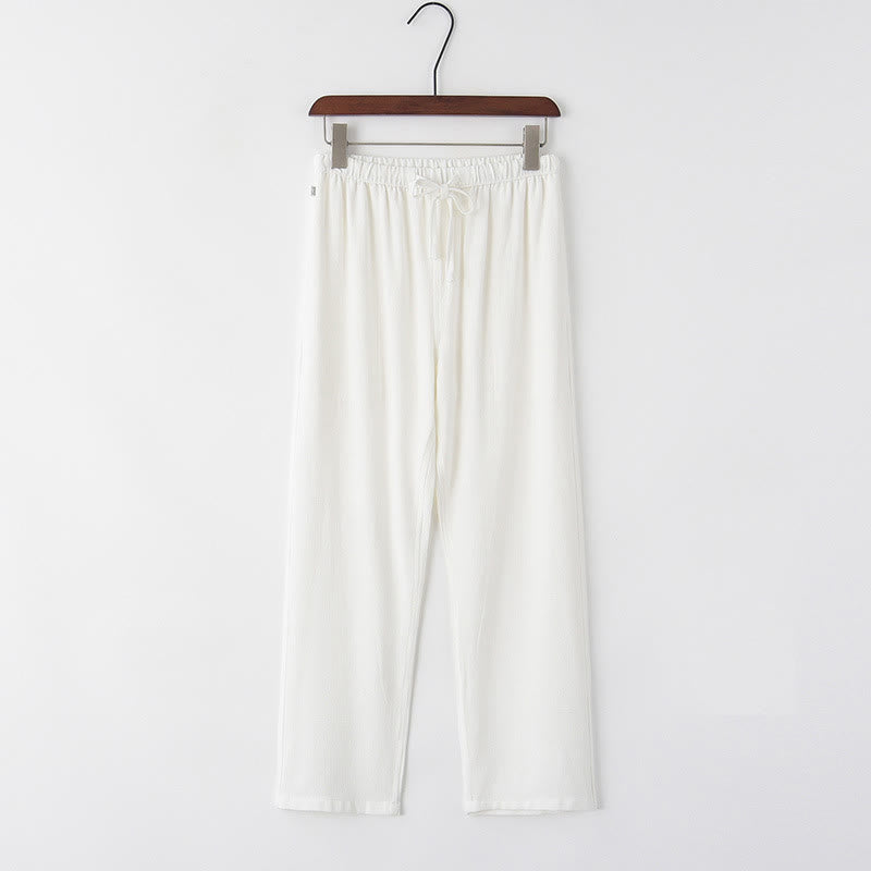 Spring Summer Solid Men's Drawstring Linen Pants With Pockets