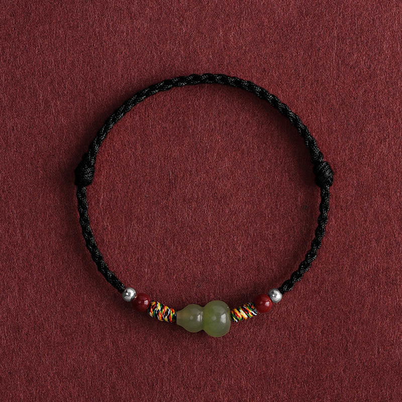 Natural Hetian Jade Gourd Protection Luck Braided Bracelet Anklet