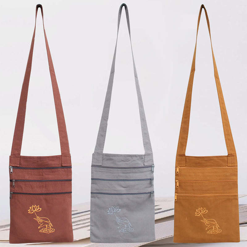 Spiritual Mind Practice Lotus Embroidered Cotton Shoulder Bag Crossbody Bag