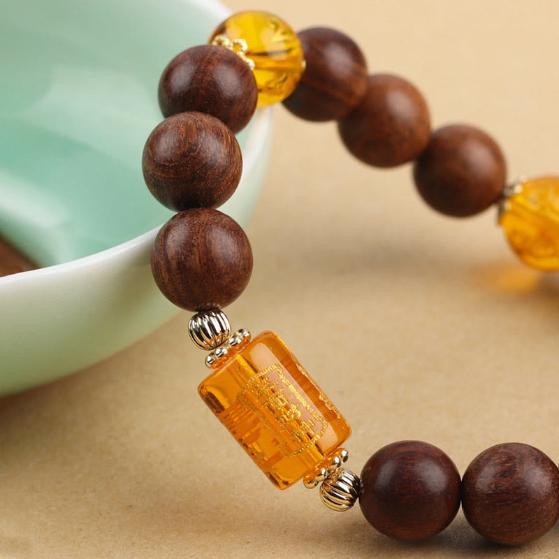 Natural Phoebe Zhennan Wood Om Mani Padme Hum God Of Wealth Crystal Protection Bracelet