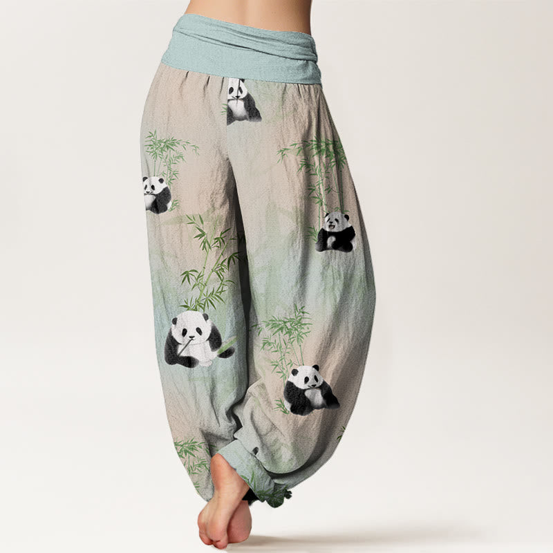 Panda Bamboo Pattern Women's Elastic Waist Harem Pants