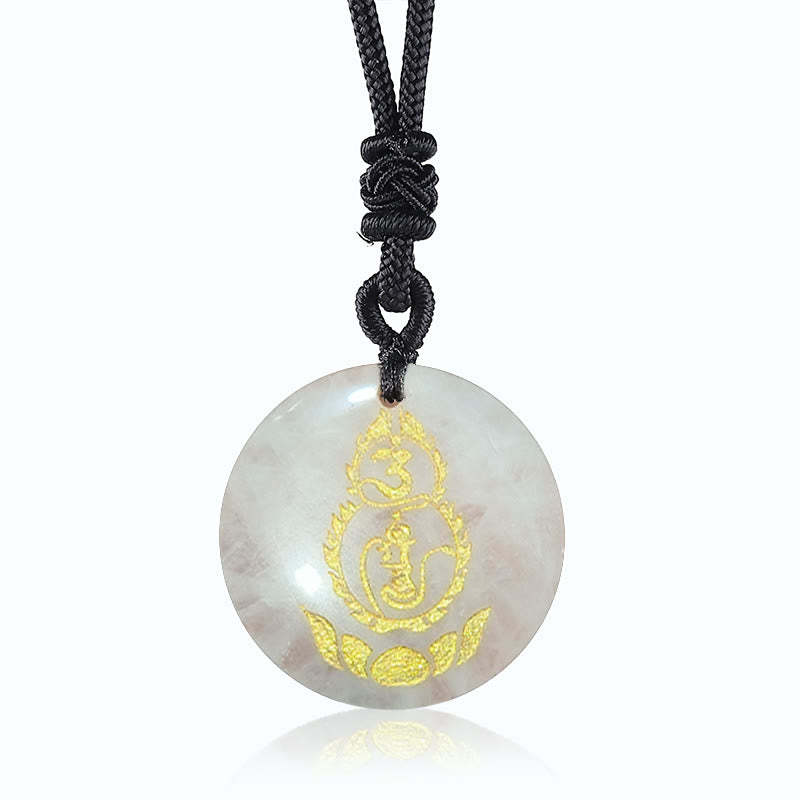 Gourd Lotus Pedestal Pattern Vajra Protection Mantra Natural Various Crystal Black Obsidian Fulfilment Necklace Pendant