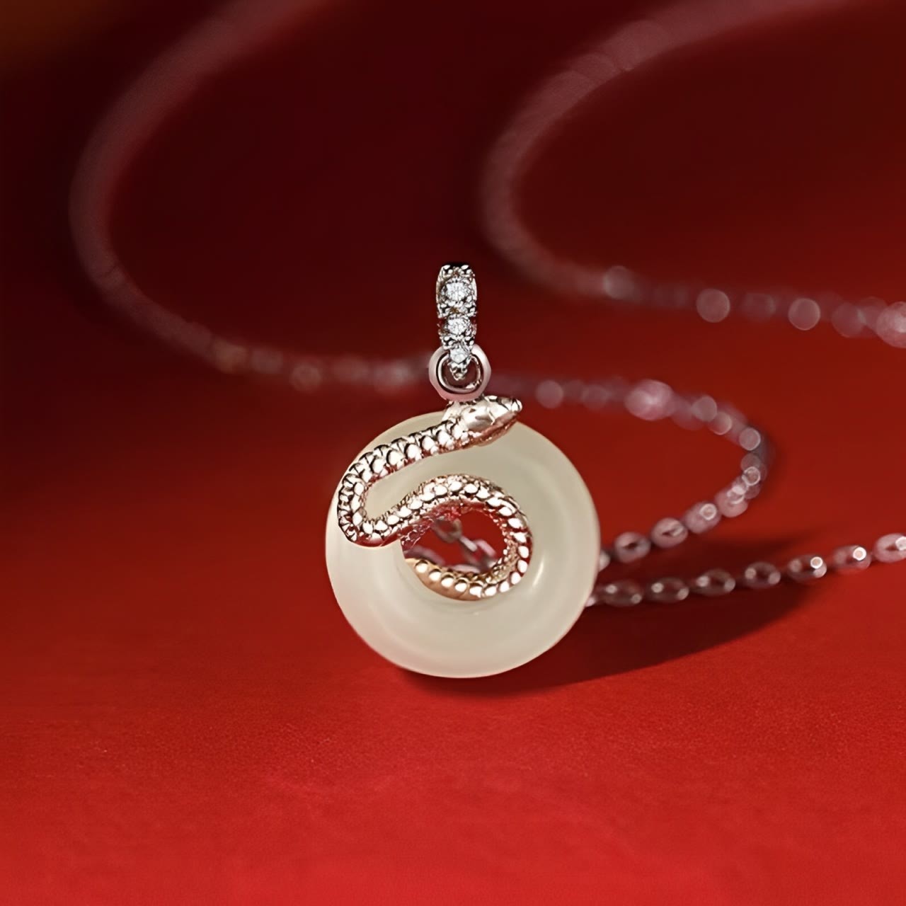 Natural Hetian Jade Peace Buckle 925 Sterling Silver Year Of The Snake Luck Necklace Pendant